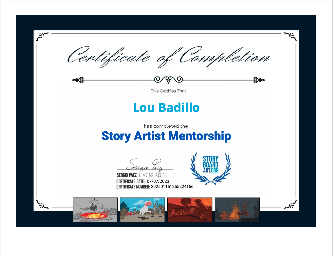 Storyboardart.org Certificate